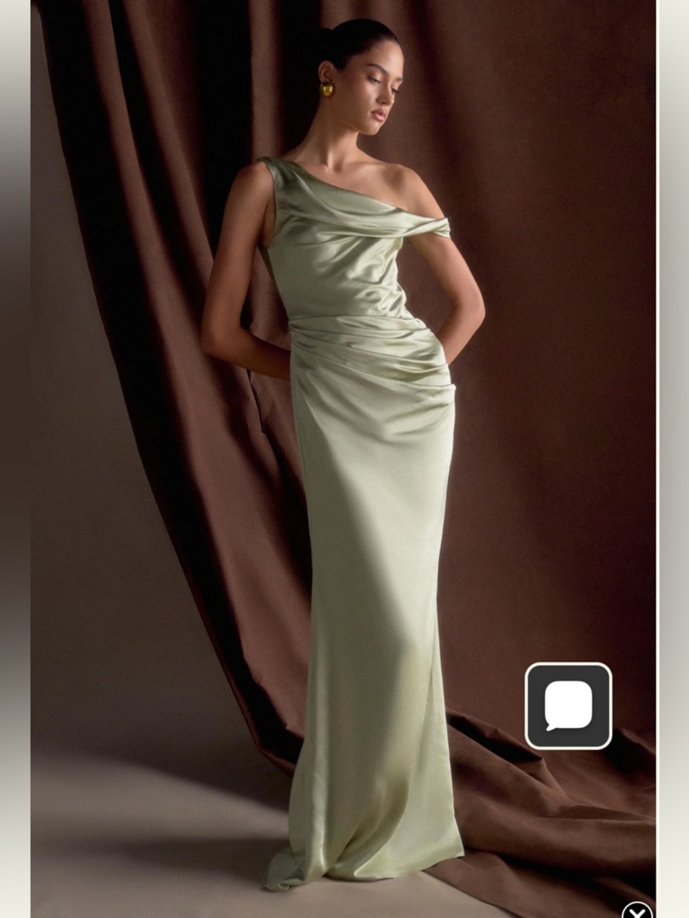 Meshki - Dalia Off Shoulder Satin Maxi
Dress - Sage - Picture 8 of 11